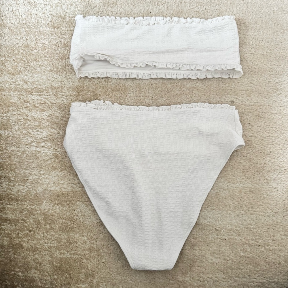 White Ruffle Bandeau Bikini Set - Picture 3 of 4